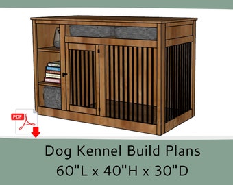 Dog Crate Furniture Plans- Wood Dog Kennel Furniture - Single Large Dog Crate with Storage - DIY Woodworking Plans - TV Stand Dog Kennel