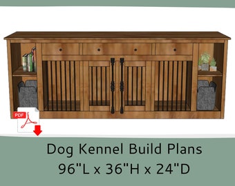 96-Zoll-Digitalbaupläne für Einzel- oder Doppelhundezwinger mit Stauraum – Hundebox-Möbel – DIY-Hundezwinger-Möbel, druckbare Pläne