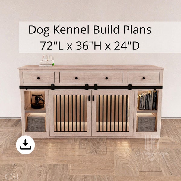 犬用ケージ家具（棚付き）の設計図 - DIY木製犬小屋 72インチテレビスタンドの製作図