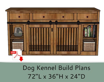 Digital Plans for Wooden Dog Kennel - DIY Dog Kennel Furniture - 72" Dog Crate Entertainment Center Plans with Shelves