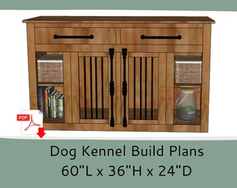Digital Plans for Dog Crate Furniture- Wood Dog Kennel Furniture - Single Dog Crate with Storage-Woodworking Plans -TV Stand Dog Kennel