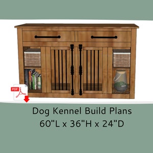 Dog Crate Furniture Plans- Wood Dog Kennel Furniture - Single Dog Crate with Storage-DIY Woodworking Plans -TV Stand Dog Kennel-TV Dog Crate