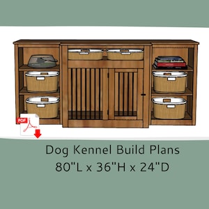 Dog Crate Furniture Plans- Wood Dog Kennel Furniture - Double or Single Dog Crate with Storage - DIY Woodworking Plans - TV Stand Dog Kennel