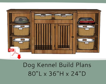 Dog Crate Furniture Plans- Wood Dog Kennel Furniture - Double or Single Dog Crate with Storage - DIY Woodworking Plans - TV Stand Dog Kennel