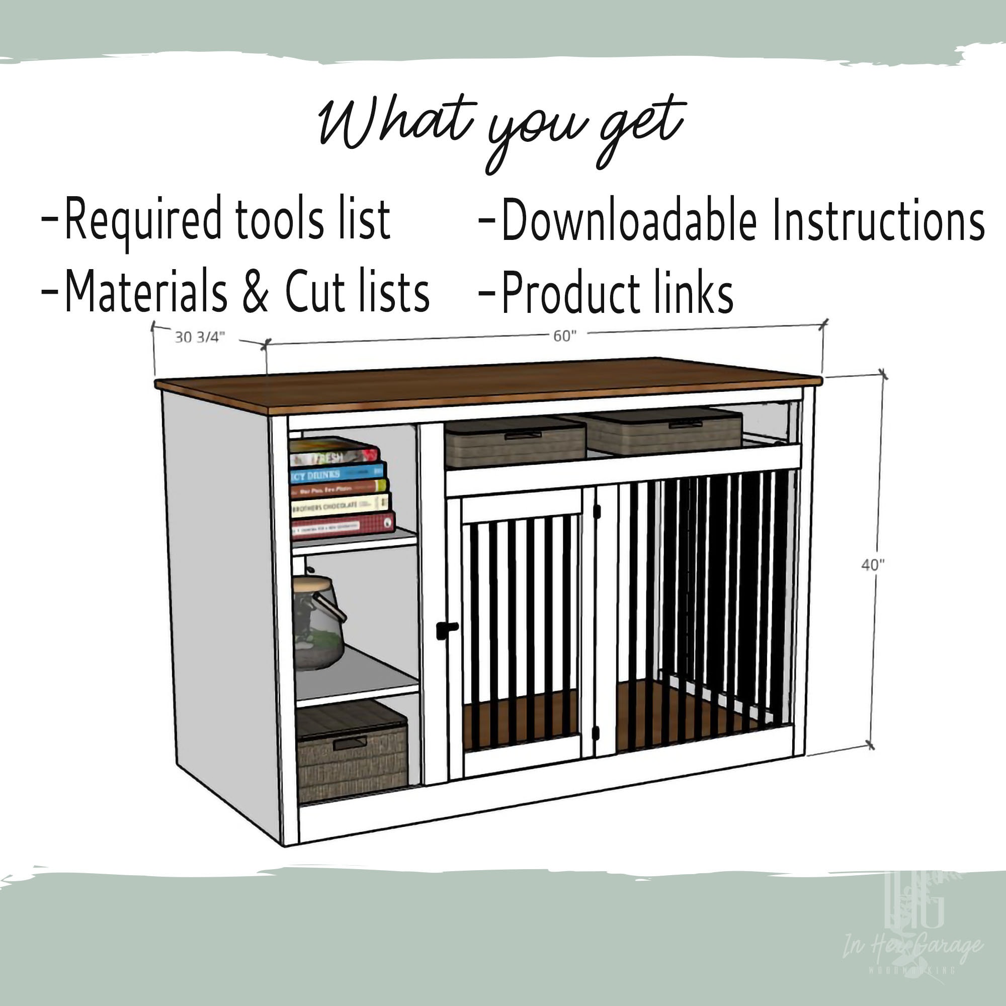 Dog Crate Furniture Plans With Cabinet Wood Kennel Single Large DIY ...
