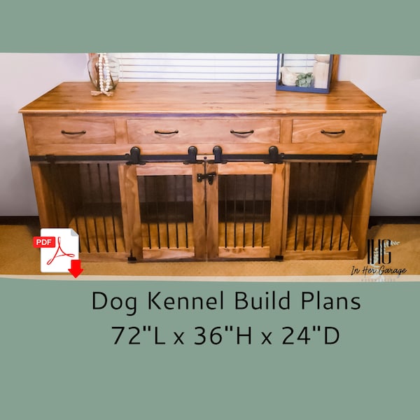 Digital Plans for Wooden Dog Kennel - DIY Dog Kennel Furniture - 72" Dog Crate Entertainment Center Digital Build Plans