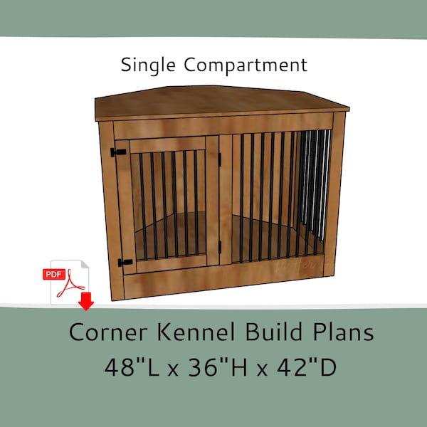 Corner Dog Crate Furniture Plans-Single Dog Kennel Furniture Building Plans-Digital Download-DIY Large Dog Kennel Plans-Wooden Crate