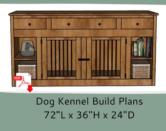 Dog Crate Furniture Plans- Wood Dog Kennel Furniture - Double or Single Dog Crate with Storage - DIY Woodworking Plans - TV Stand Dog Kennel