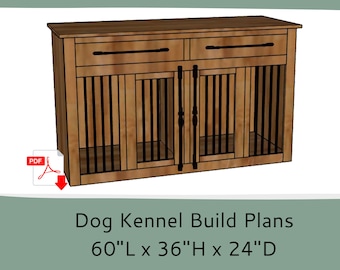 Dog Crate Furniture Plans- Wood Dog Kennel Furniture - Double or Single Dog Crate with Storage - DIY Woodworking Plans - TV Stand Dog Kennel