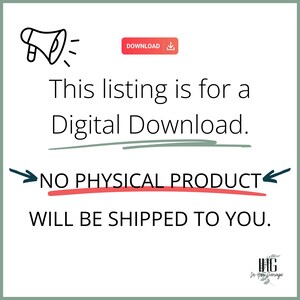 May include: A digital download graphic with a megaphone icon and the text "This listing is for a Digital Download. NO PHYSICAL PRODUCT WILL BE SHIPPED TO YOU."