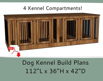 Quadruple Dog Kennel Furniture Plans-4 Dog Crate Furniture Plans-DIY Woodworking Plans-Dog Crate TV Stand-XL Dog Kennel Plan-4 Dog Crate