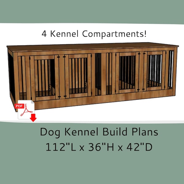 Quadruple Dog Kennel Furniture Plans-4 Dog Crate Furniture Plans-DIY Woodworking Plans-Dog Crate TV Stand-XL Dog Kennel Plan-4 Dog Crate