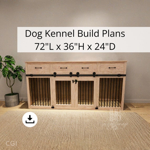 Dog Kennel Plans Crate Furniture Build 72" Double Sliding Doors Entertainment Center Digital DIY TV Stand with Cage Build Plans, Drawers