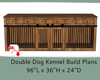 Double Dog Crate Furniture Plans-Double Dog Kennel Furniture Plans-TV Stand Dog Kennel-Dog Crate TV Stand-Barn Doors-DIY Woodworking Plans