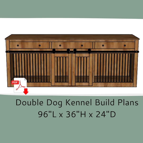 Plans de meubles de caisse pour chien double-Plans de meubles de chenil double pour chien-Meuble TV Chenil pour chien-Crate pour chien Meuble TV-Portes de grange-Plans de menuiserie bricolage