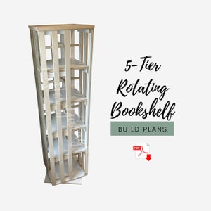 DIY Bookshelf Plans, 5-Tier Rotating Bookcase, Woodworking Plans, Book Storage Shelf, Decorative Freestanding Bookshelf Digital Build Plan