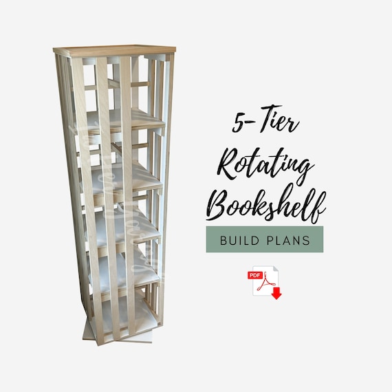 DIY Bookshelf Plans, 5-Tier Rotating Bookcase, Revolving Book Storage Build Plan