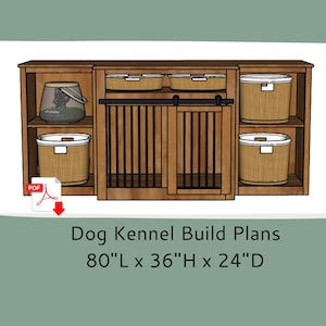 Dog Crate Furniture Plans- Wood Dog Kennel Furniture - Single Dog Crate with Storage-Barn Doors- DIY Woodworking Plans - TV Stand Dog Kennel