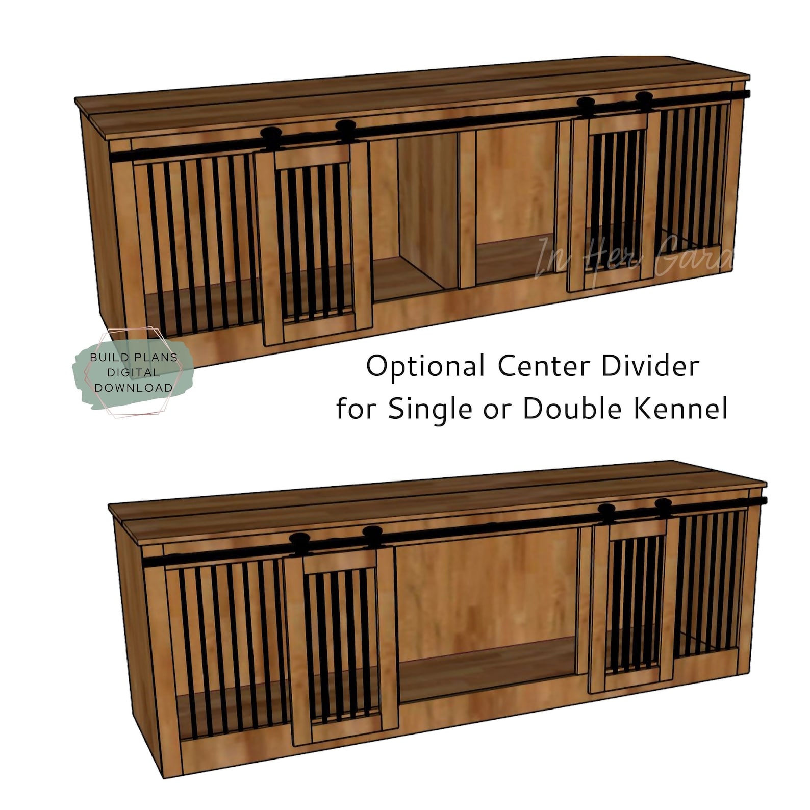 Double Dog Crate Plans Large Kennel Furniture TV Stand Single DIY Dog ...