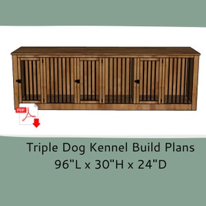 96" x 30" Triple Large Dog Kennel Entertainment Center Build Plans-Dog Kennel Furniture Build Plans for Large Dogs-DIY Dog Crate Furniture