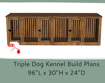 96" x 30" Triple Large Dog Kennel Entertainment Center Build Plans-Dog Kennel Furniture Build Plans for Large Dogs-DIY Dog Crate Furniture