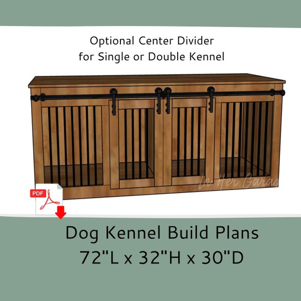 Plans de meubles de caisse pour chien - 72" Plans de meubles de chenil pour chien double simple et grand - Meuble TV Chenil pour chien - Meuble TV pour chien - Portes de grange