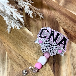 CNA badge reel | Pink Badge Reel | Nurse Gift | Beaded Badge Reel | CNA Gift | Retractable Badge Reel