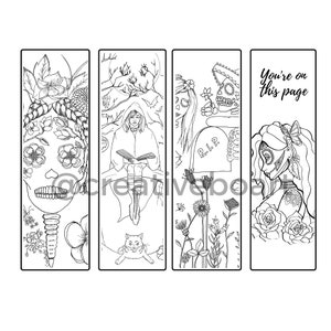 Halloween Seasons Coloring Bookmarks - Set of 4 Coloring Bookmarks - Downloadable Sugar Skull Bookmarks - Book Lovers Perfect Holiday Gift