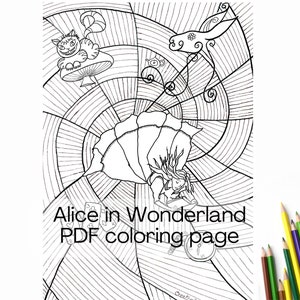 Alice in Wonderland coloring sheet for adults and teens - Zentangle coloring page with Cheshire Cat - PDF Printable coloring page