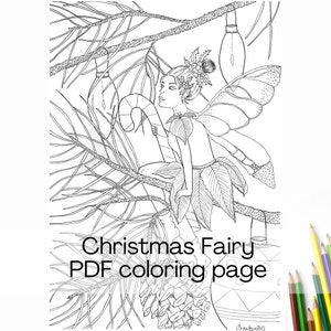 Christmas Fairy downloadable adult coloring page for Mindfulness Coloring and Family Activity - PDF Instant Download or digital coloring