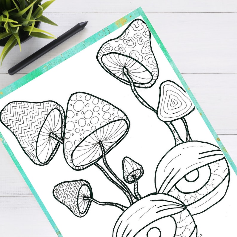 Mushroom Eyes Coloring Page for Adults Stoner Coloring PDF Sheet ...
