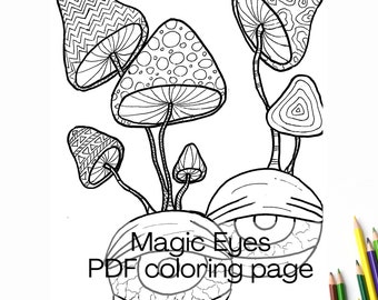 Trippy Mushroom Eyes Coloring Page – Psychedelic Stoner Printable for Adults, Instant Download PDF