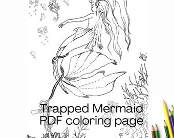 Mermaid Coloring Page – Fantasy Summer Printable for Adults & Teens, Siren Art PDF, Instant Download