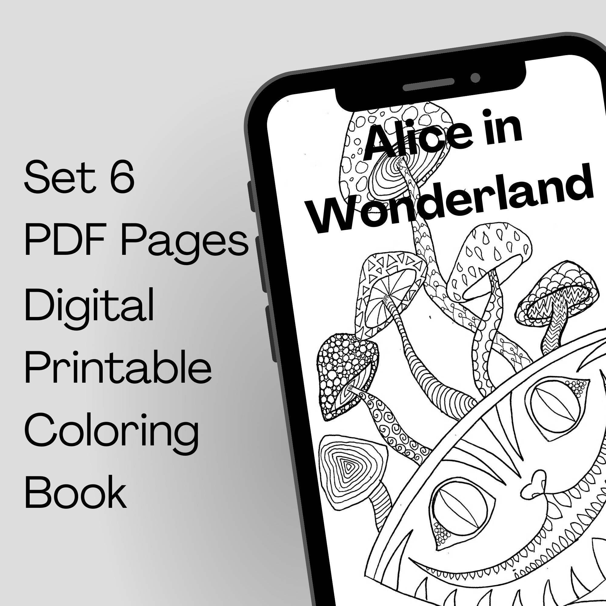 Alice in Wonderland Digital Coloring Bundle 6 Pages Set Cheshire Cat ...