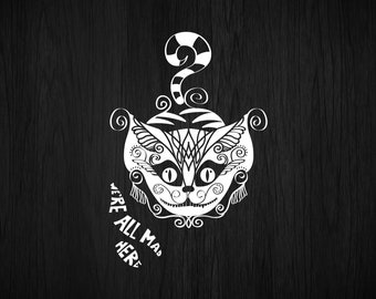 Cheshire Cat svg Alice in Wonderland Animal Mandala SVG Laser cut files for Cricut project Horror Alice svg We're all mad here Cat face SVG