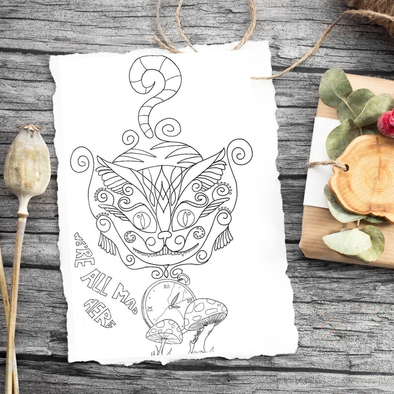 Cheshire Cat Easy Coloring Page for Cat Lovin Mama Alice in Wonderland ...