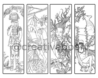 Christmas Seasons Coloring Bookmarks - Set of 4 Coloring Bookmarks - Downloadable Xmas Bookmarks -Book Lovers Perfect Holiday Activity Gift