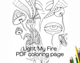 Trippy Mushroom Eyes Coloring Page – Psychedelic Stoner Printable for Adults, Instant Download PDF