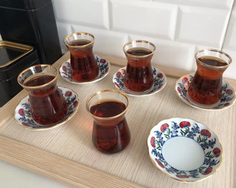 Turkish Tea Cups, Turkish Tea Set, Glass Tea Cup, Turkish Tea Glass, Tea Gift, Glass Mugs, Tea Service Set, Turkish Gift