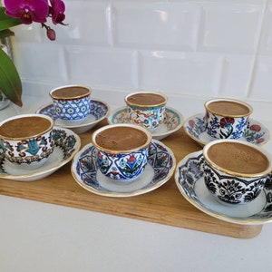 Türkische Kaffeetassen Set, Türkische Kaffeetassen Set, Espressotassen Set, Tasse und Untertasse Set