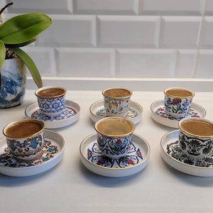 Türkische Kaffeetassen Set, Türkische Kaffeetassen Set, Espressotassen Set, Tasse und Untertasse Set