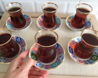 Tea Cup Set, Turkish Tea Set, Tea Cup and Saucer, Turkish Tea Glass, Tea Glass, Turkish Tea Mug