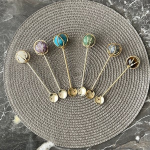 Natural Stone Handmade Tea Spoon, Coffee Spoon, Gold Metal Spoon with Natural Spoon, Gift For Mother, Gift for her, Handmade Spoon