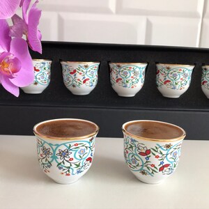 Türkische Kaffeetassen, Espressotassen-Set, 6 x Espressotassen, Blumenkaffeetassen, Geschenk für sie, Geschenk für Frauen