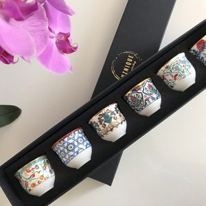 Espressotassen Set, Kaffee Geschenkset, Kaffeetassen mit Blumen, türkische Kaffeetassen Set, Geschenk für sie, Geburtstagsgeschenk