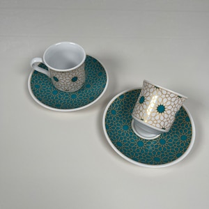 Türkisches Kaffee Set, Ottoman Special Design, Türkis, Türkisches Kaffee Set, Espresso Tassen Set, Kaffee Set Geschenk, 2er Set, Porzellan Tassen