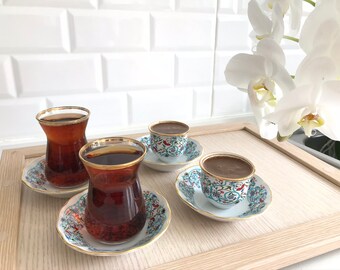 Turkish Tea Set, Turkish Coffee Cups, Turkish Tea and Coffee Set, Mothers Day Gift, Turkish Gift, Gift for Mother, Tea and Coffee Set