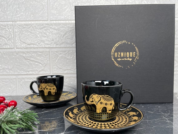 Espresso Set of 2, Espresso Cup Set, Espresso Mug, Espresso Set Od 4, Espresso  Cups Set, Coffee Gift Box, Anniversary Gift Men, Elephant Mug 