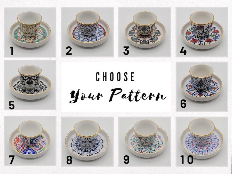 Turkish Coffee Set, Hand-Painted Porcelain Cup and Saucer, Copper Pot, Gift for her image 4