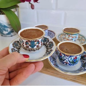 Turkish Coffee Cups Set, Espresso Cups Set, Coffee Cup and Saucer Set, Turkish Coffee Cups